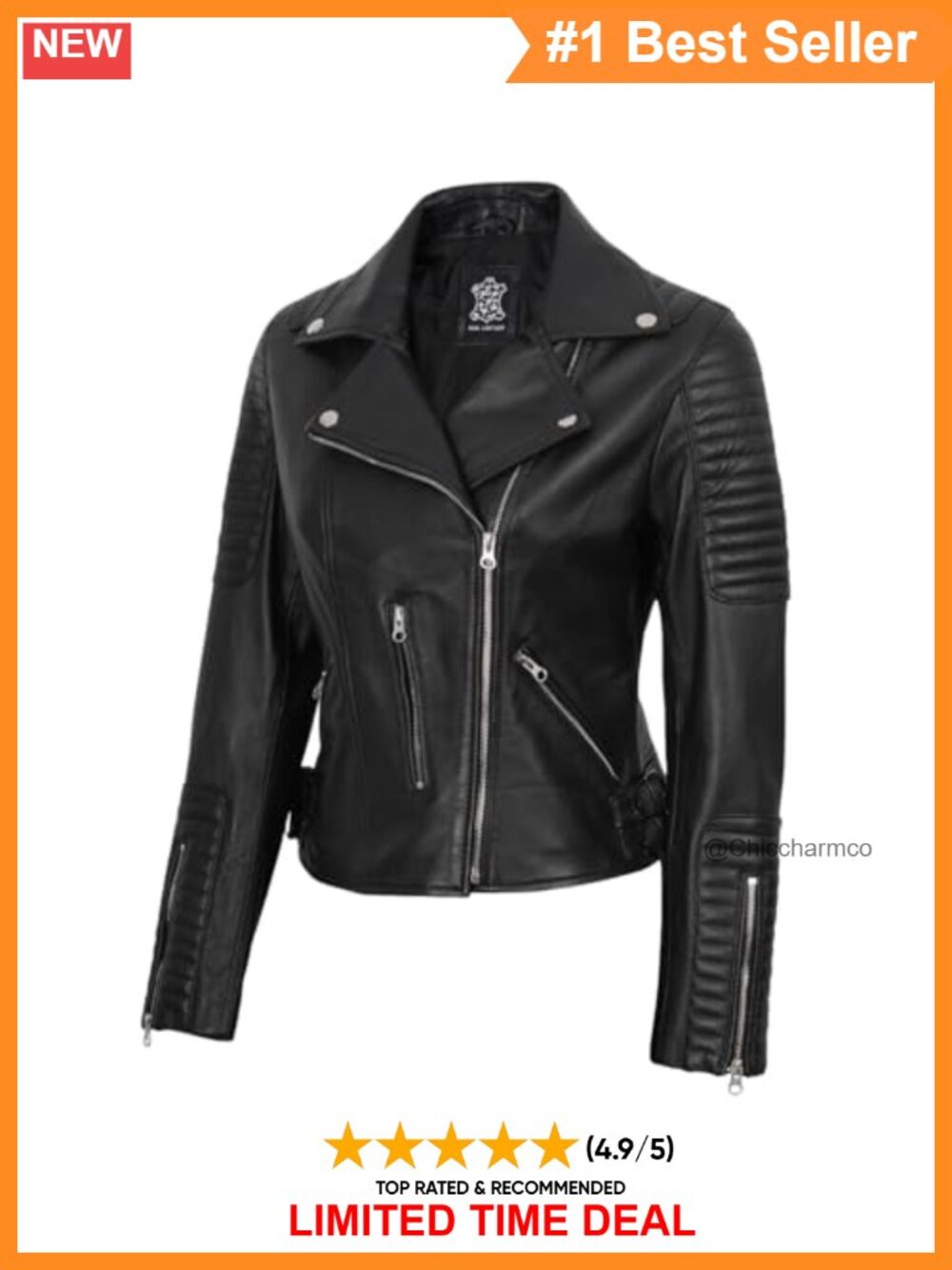 Lambskin Leather Moto Jacket Asymmetrical Zip Snap Lapel Womens